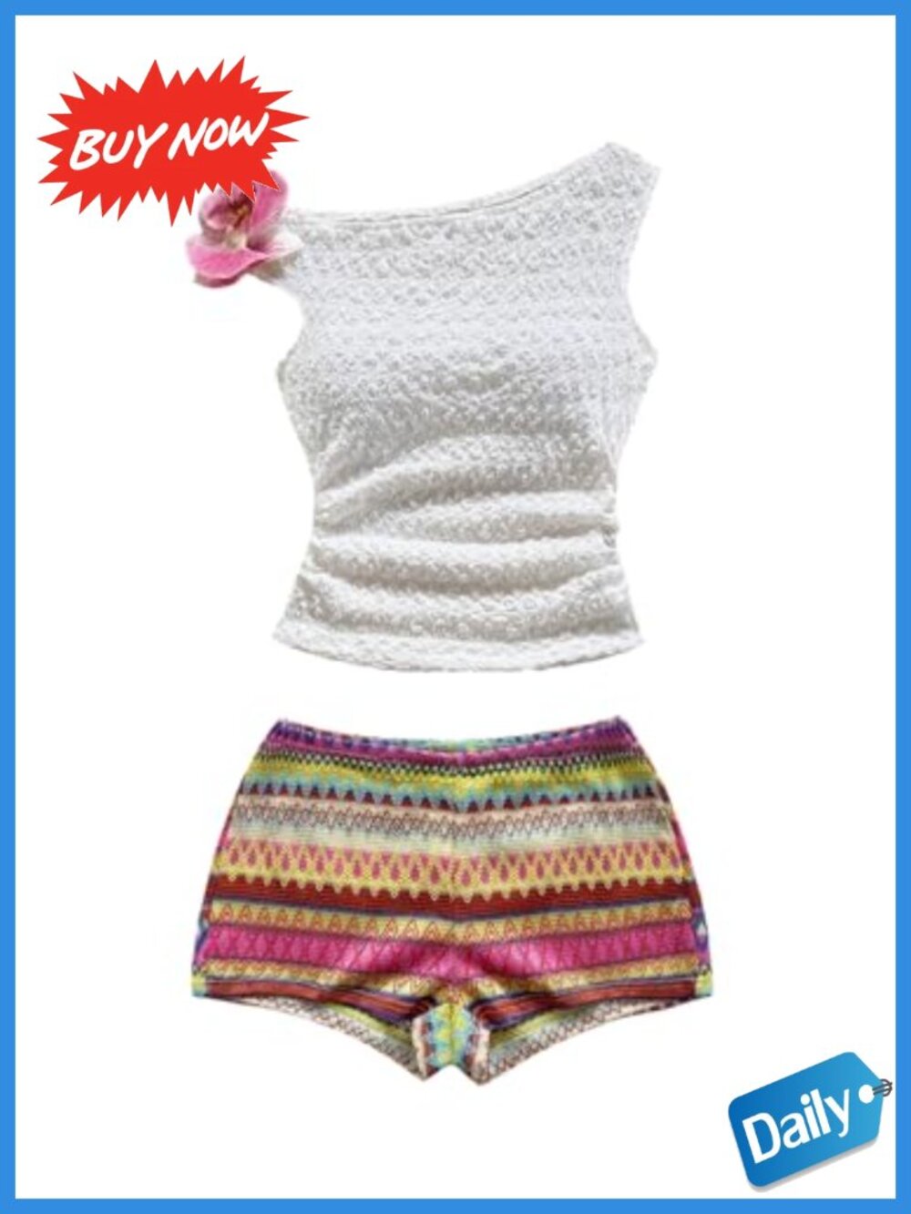 Women's 2 Piece Off Shoulder Boho Shorts Set Polyester Summer Vacation Outfit